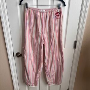 Disney Disneyland Resort Pajama‎ Pants Pink Striped Mickey Mouse Embroidery M